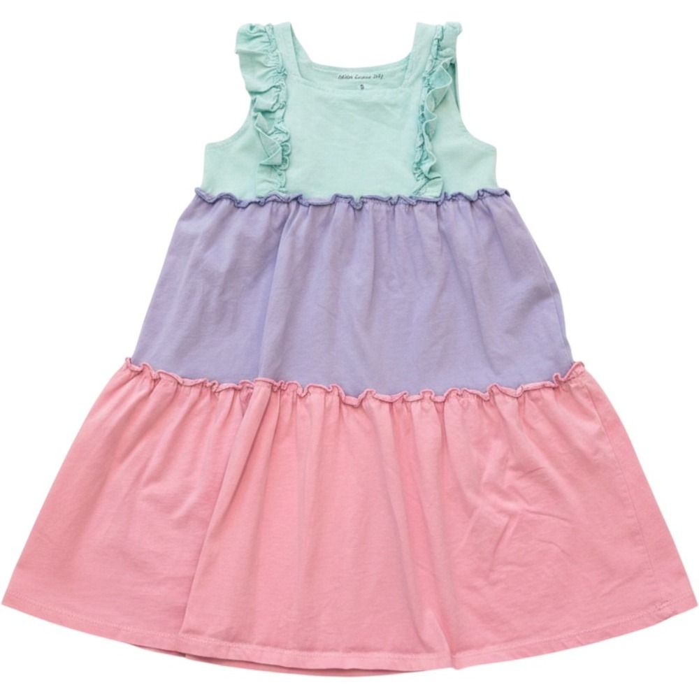 Millie Loves Lily Girls Pastel Colorblock Tiered Ruffle Cotton Dress Size 8